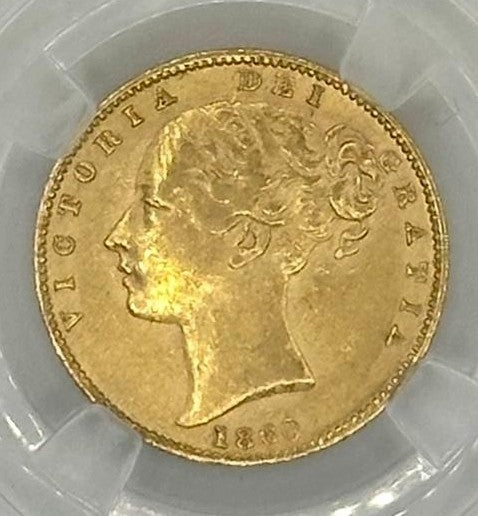 1860 Great Britain 1 Sovereign Gold Coin – Queen Victoria “Large 0” – MGC Graded AU-58