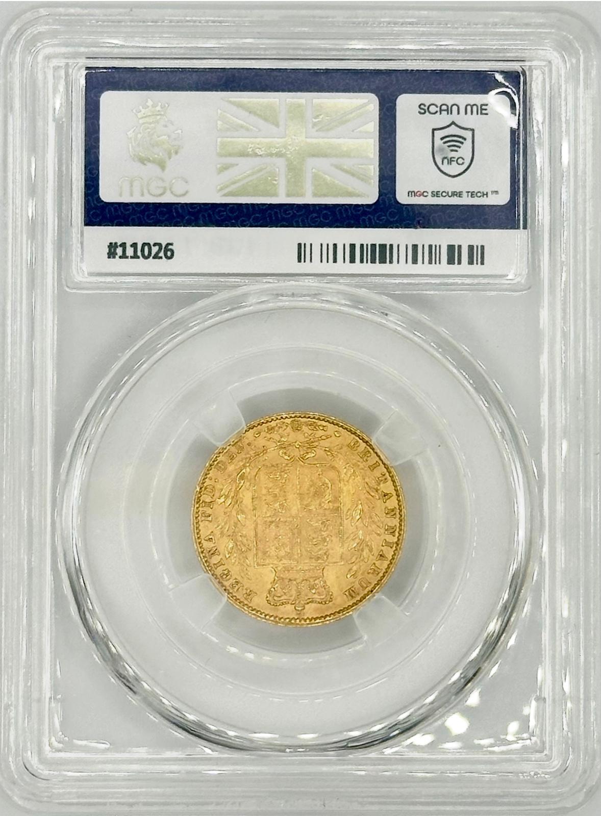 1860 Great Britain 1 Sovereign Gold Coin – Queen Victoria “Large 0” – MGC Graded AU-58