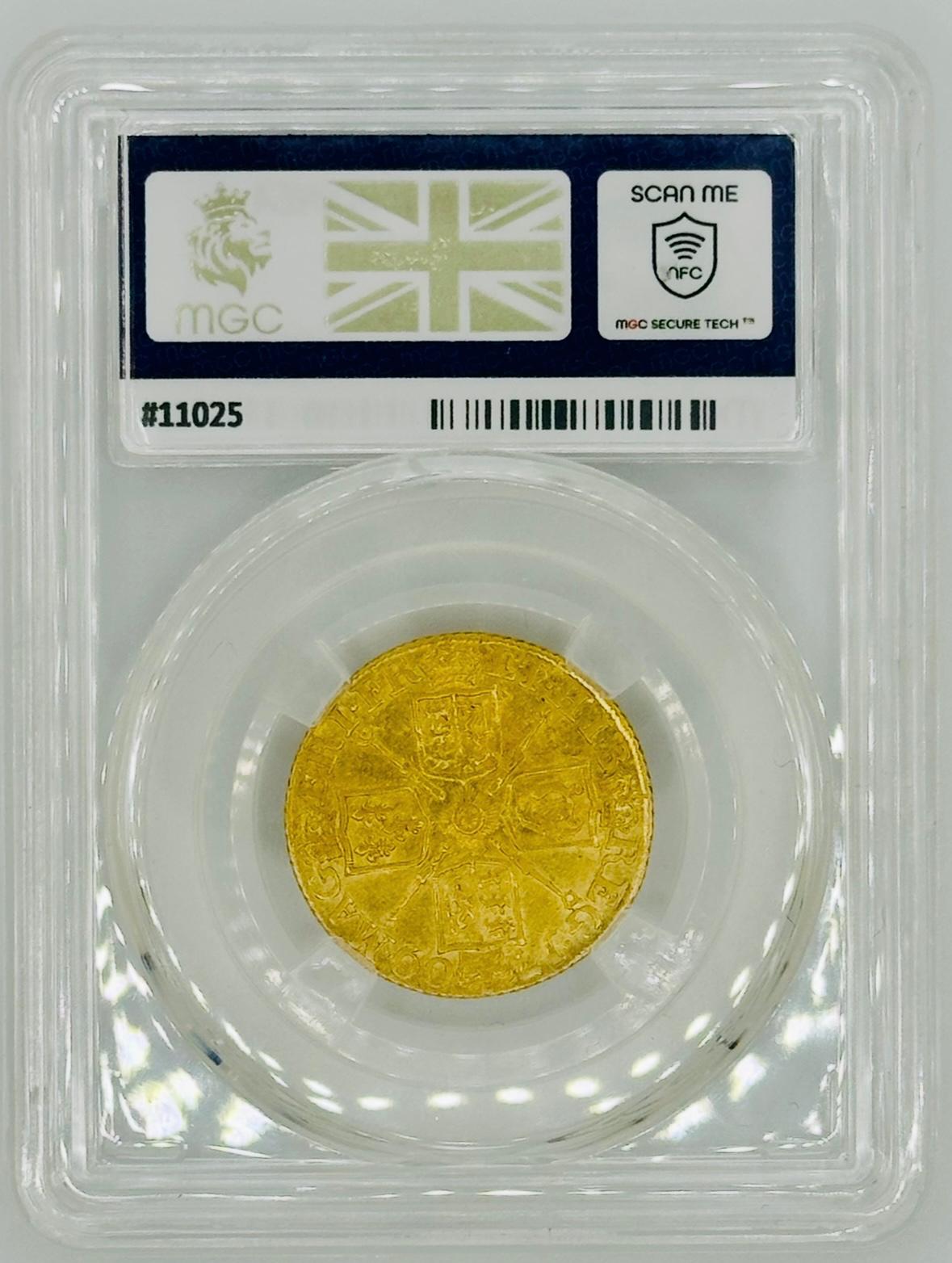 1709 Great Britain 1 Guinea Gold Coin – Queen Anne – MGC Graded AU-58