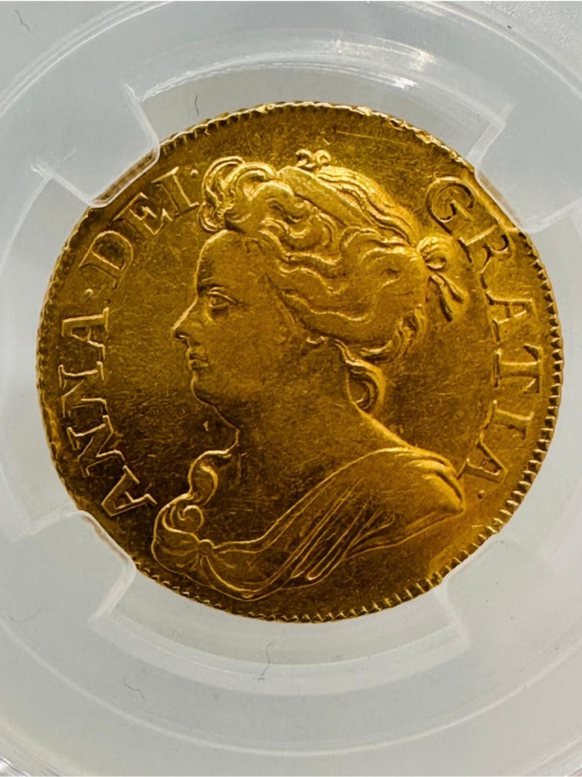 1709 Great Britain 1 Guinea Gold Coin – Queen Anne – MGC Graded AU-58