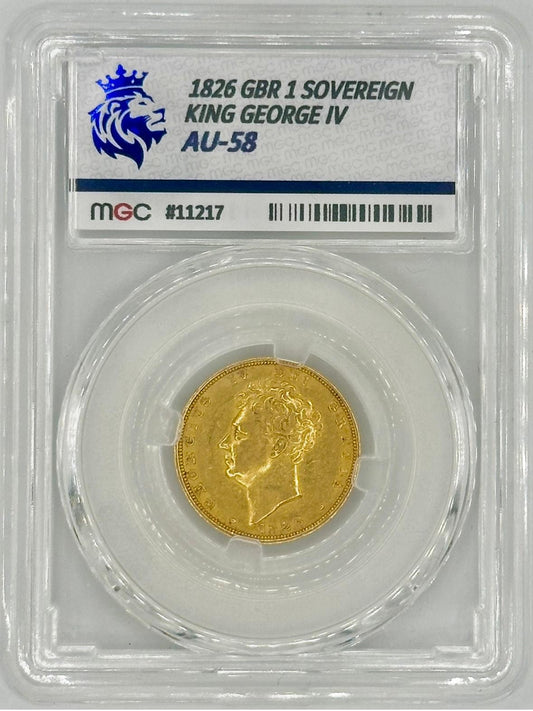 1826 Great Britain 1 Sovereign Gold Coin – King George IV – MGC Graded AU-58