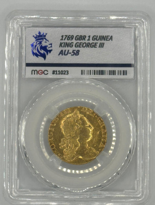 1769 Great Britain 1 Guinea Gold Coin – King George III – MGC Graded AU-58