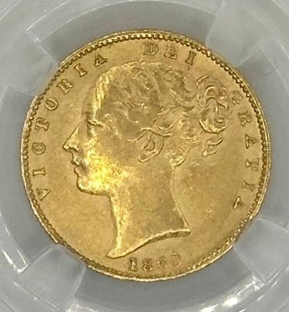 1860 Great Britain 1 Sovereign Gold Coin – Queen Victoria “Large 0” – MGC Graded AU-58
