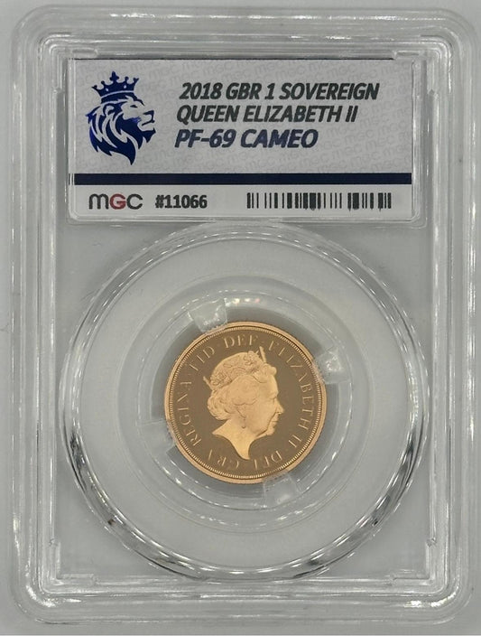 2018 Great Britain 1 Sovereign Gold Proof Coin – Queen Elizabeth II – MGC Graded PF-69 CAMEO