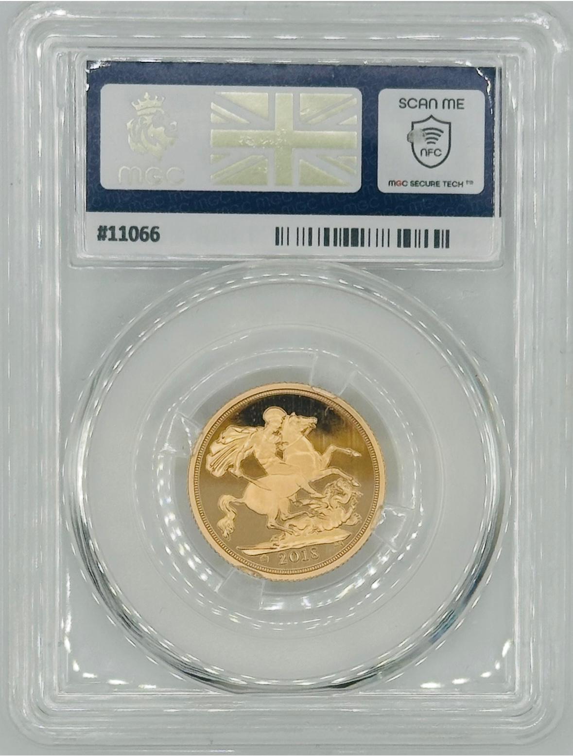 2018 Great Britain 1 Sovereign Gold Proof Coin – Queen Elizabeth II – MGC Graded PF-69 CAMEO