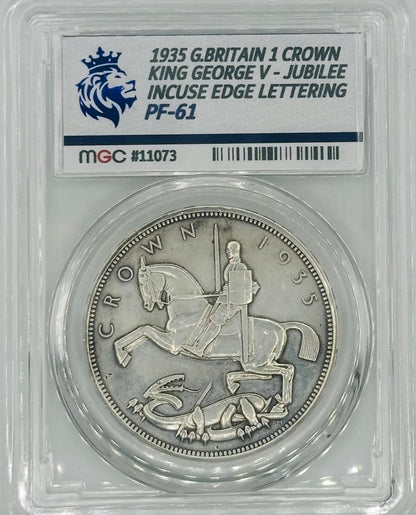 1935 Great Britain 1 Crown – King George V – Jubilee Issue – Incuse Edge Lettering – MGC Graded PF-61
