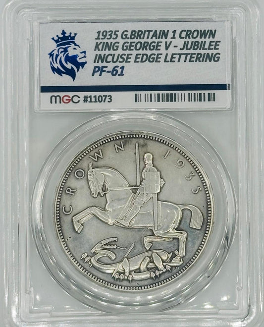 1935 Great Britain 1 Crown – King George V – Jubilee Issue – Incuse Edge Lettering – MGC Graded PF-61