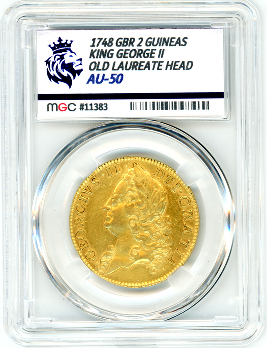 1748 Two Guinea – King George II – MGC Graded AU-50