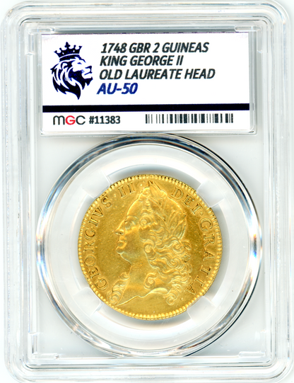 1748 Two Guinea – King George II – MGC Graded AU-50